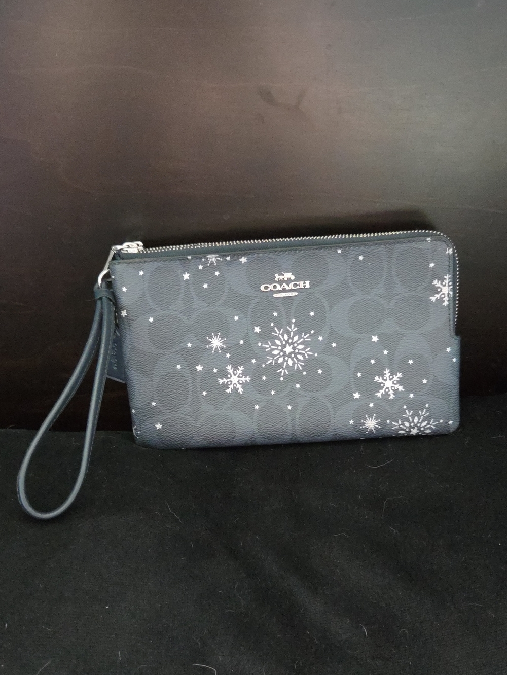 Coach Signature Canvas Snowflake Corner Zip Wristlet In Midnight
